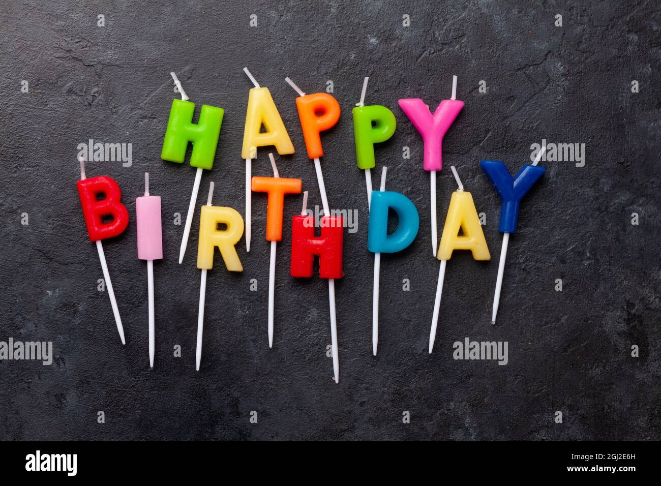 Happy birthday candles for your birthday cake. Top view flat lay Stock