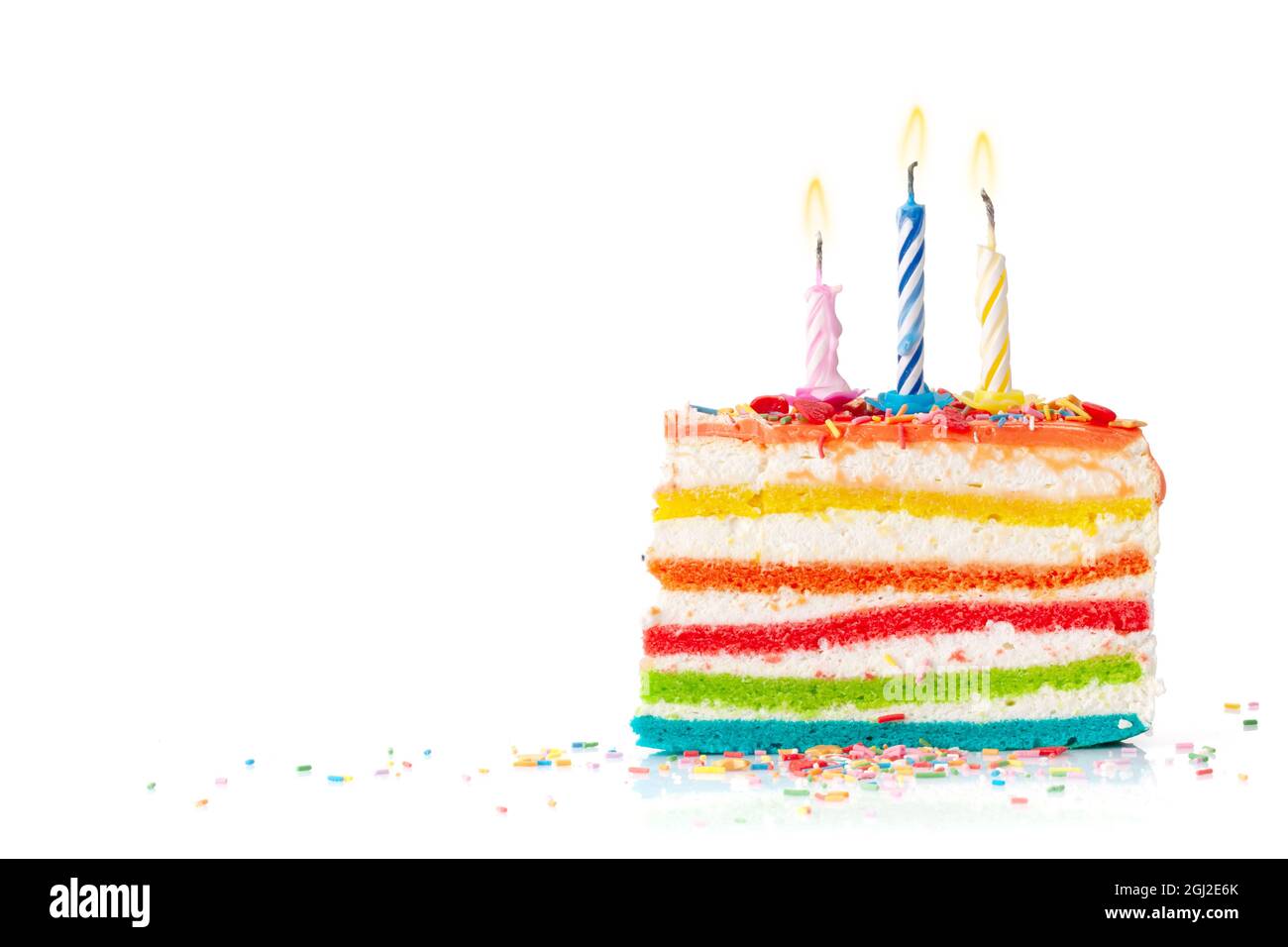 Birthday cake with three candles. Isolated on white background with