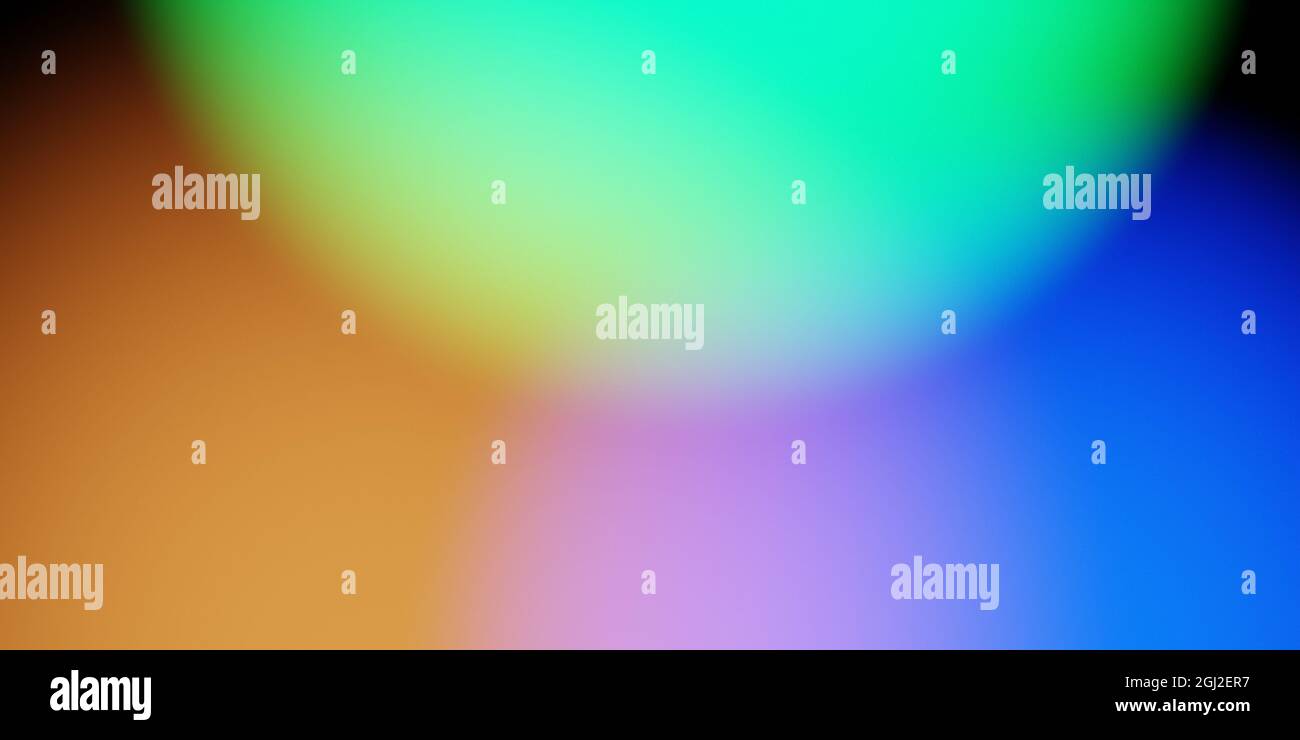 Abstract gradient wallpaper with green, orange, pink and blue blurry colors on black background Stock Photo