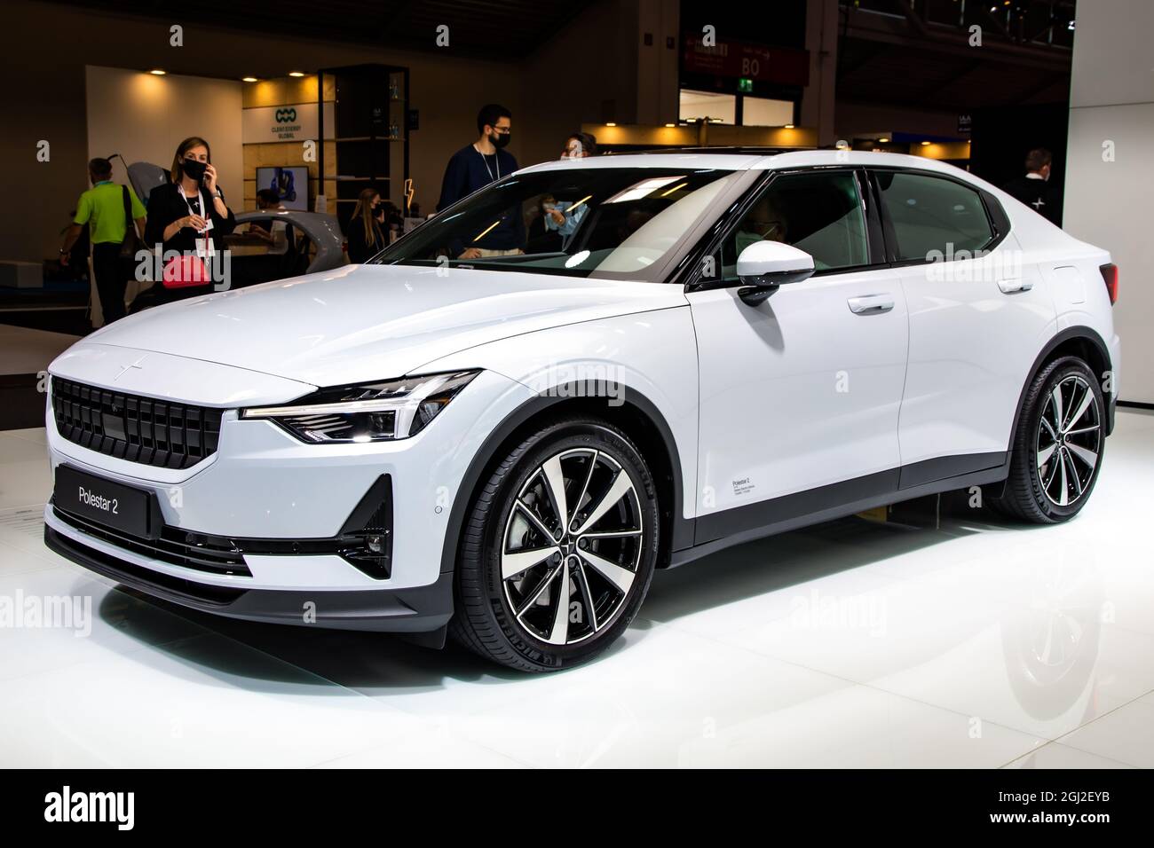 Polestar 2 electric car showcased at the IAA Mobility 2021 motor