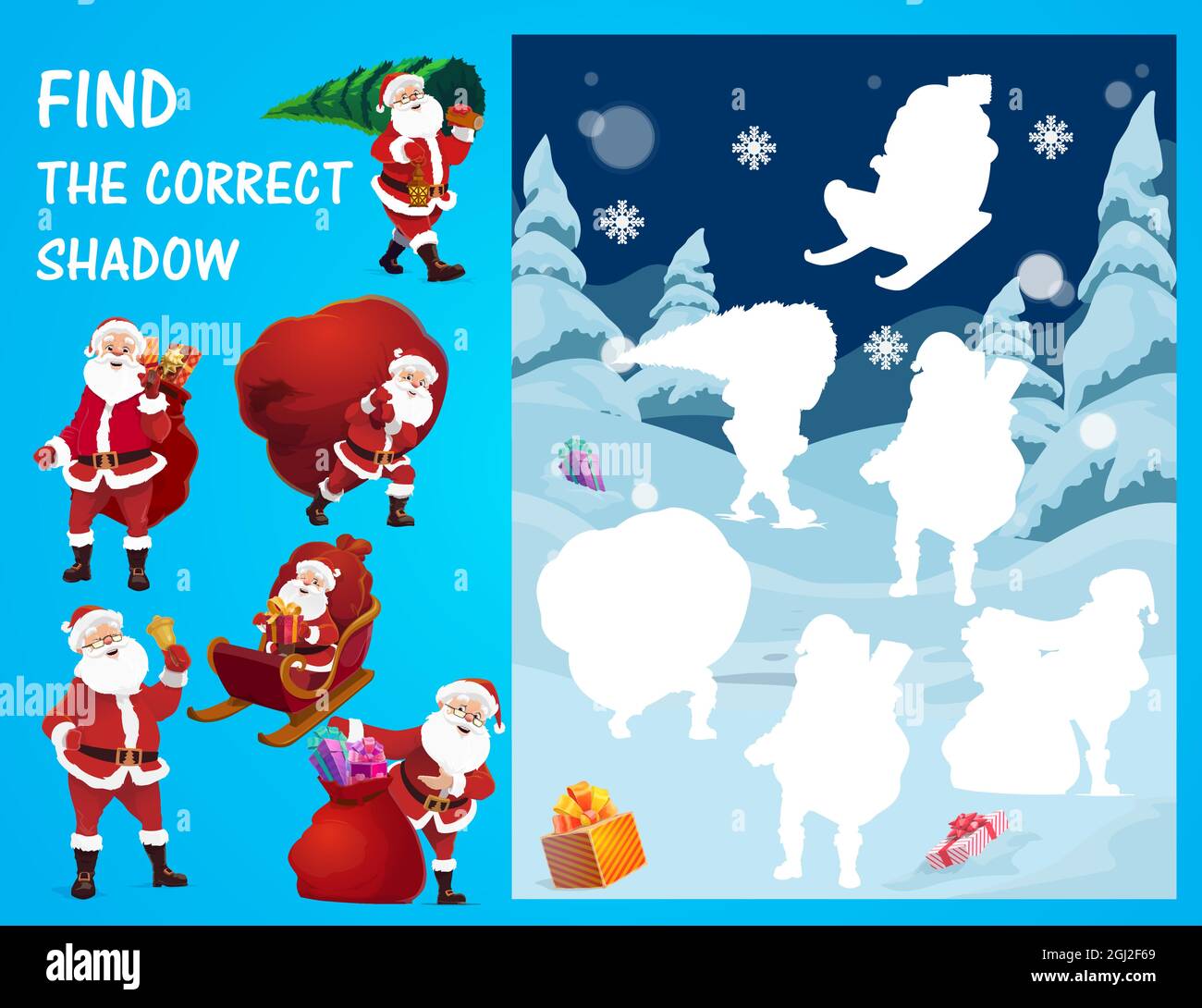 Children Christmas game or puzzle vector template with find and match ...