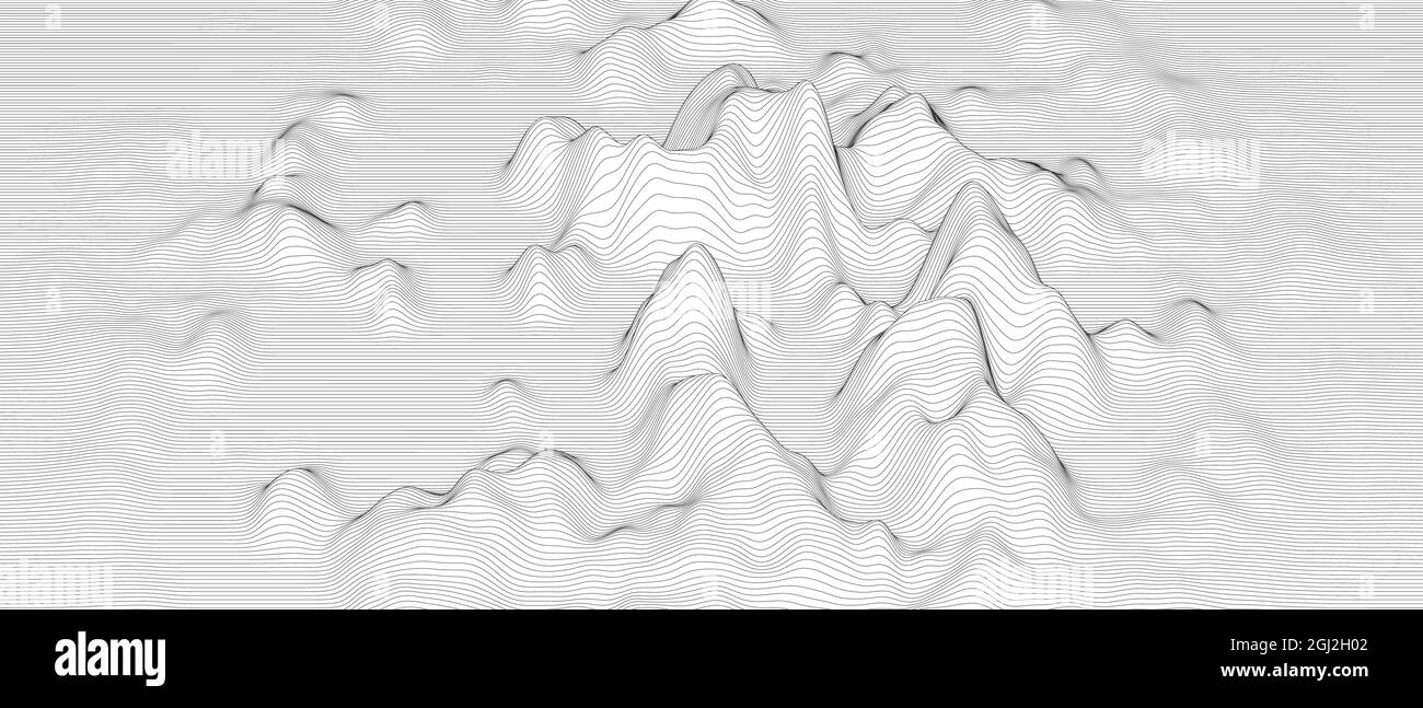 Abstract background with distorted line shapes on a white background. Monochrome sound line waves. Stock Vector