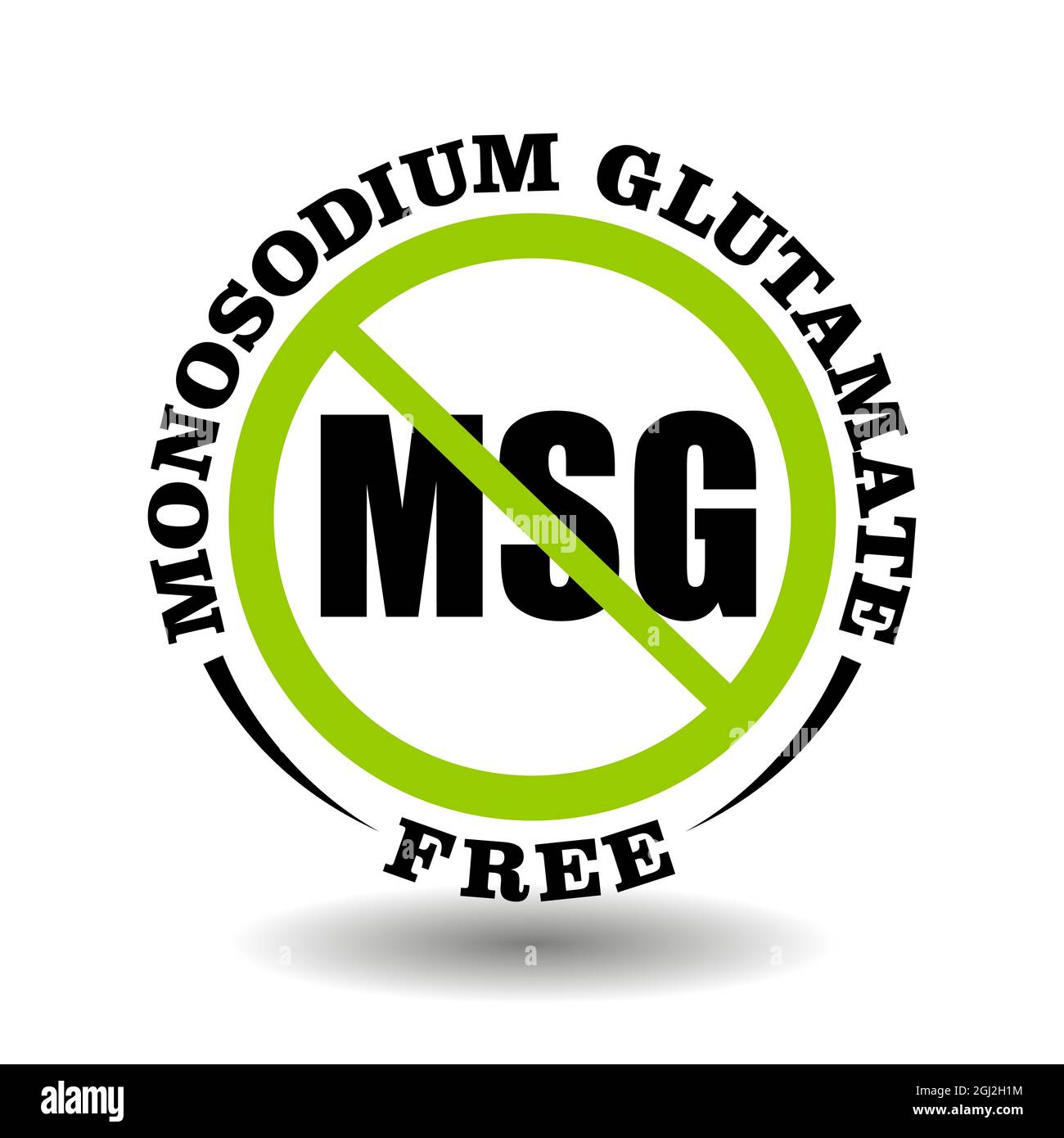 Vector stamp Monosodium Glutamate free, non MSG, no sodium additive in cosmetic, food, medical product. Round prohibited icon for packaging symbol Stock Vector