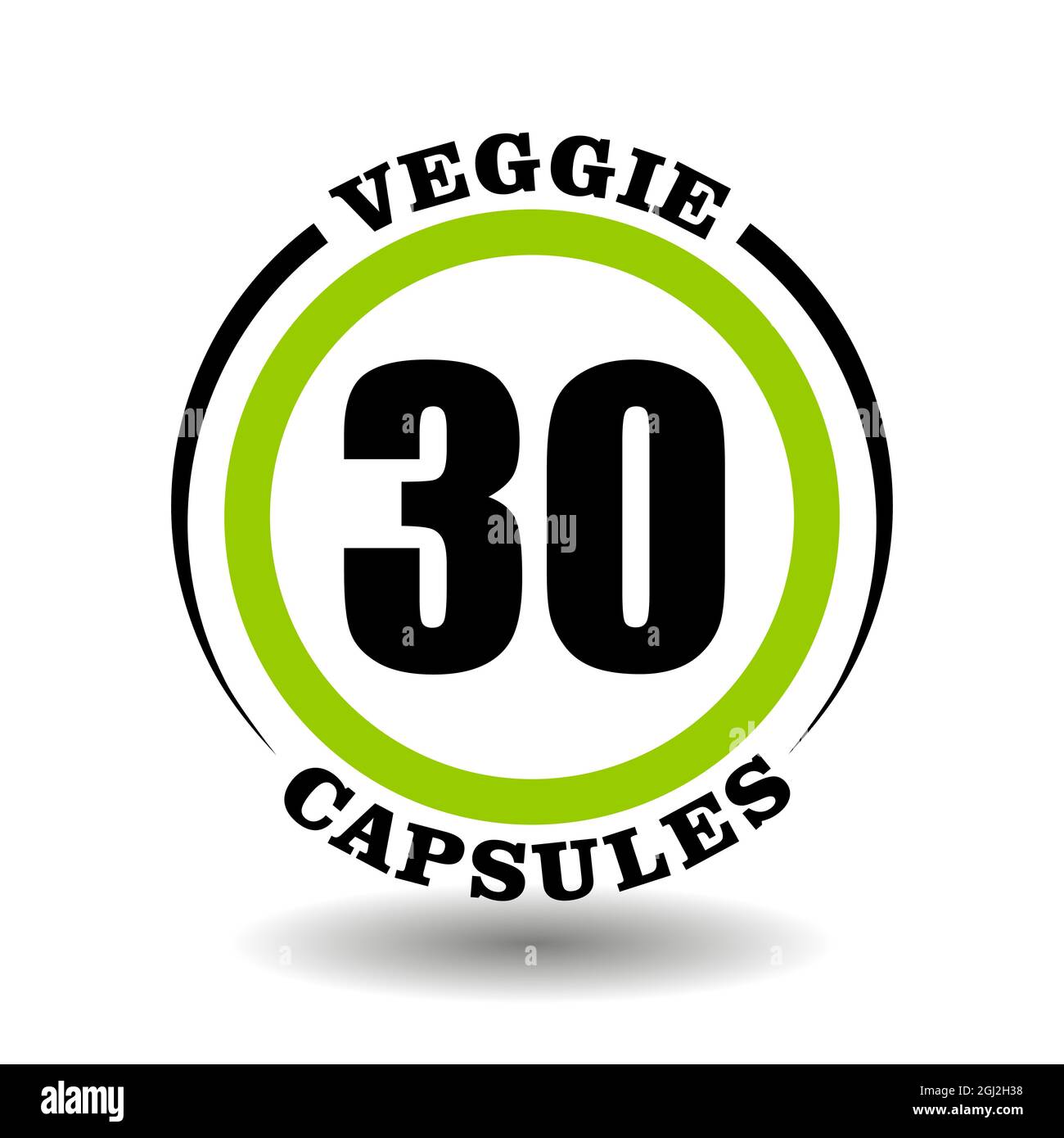 Circle vector icon Veggie capsules for labeling package of vegan products pictogram, vegetarian tablets logo, round eco pills symbols with natural pla Stock Vector