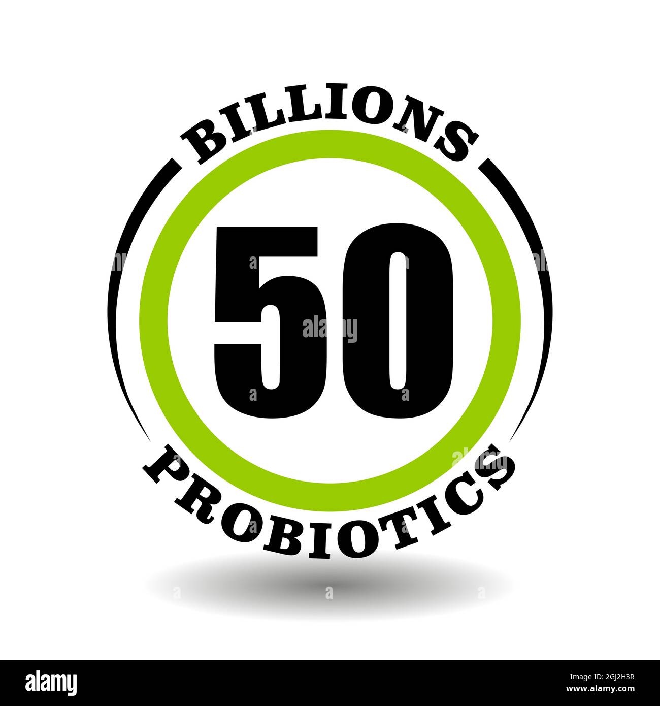 Circle vector icon Billions probiotics complex for package milk product signs contain many millions prebiotic bacterias symbol. Logo of healthy food w Stock Vector