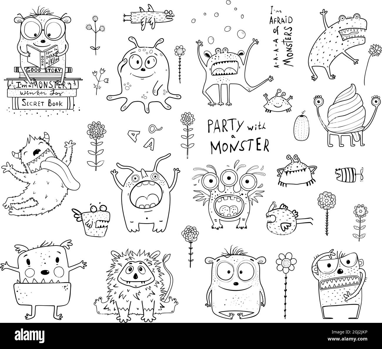 Monsters for Kids Coloring Book Collection Stock Vector