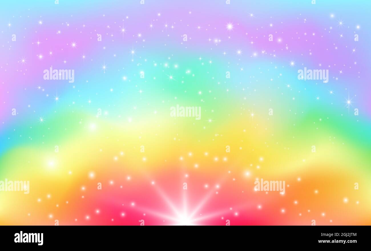 Rainbow background with stars. Vector cute illustration of rainbow and ...