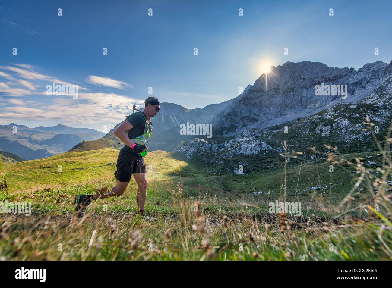 Ultra trail running competition in the mountains Stock Photo