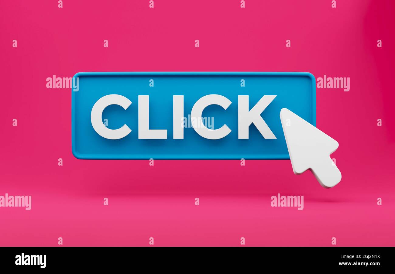 3d Cursor Clicks the Button with text click. minimal concept isolated