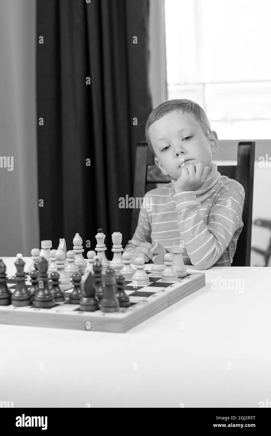 Little Clever Boy Playing Chess Online Stock Photo - Image of monitor,  home: 62046156