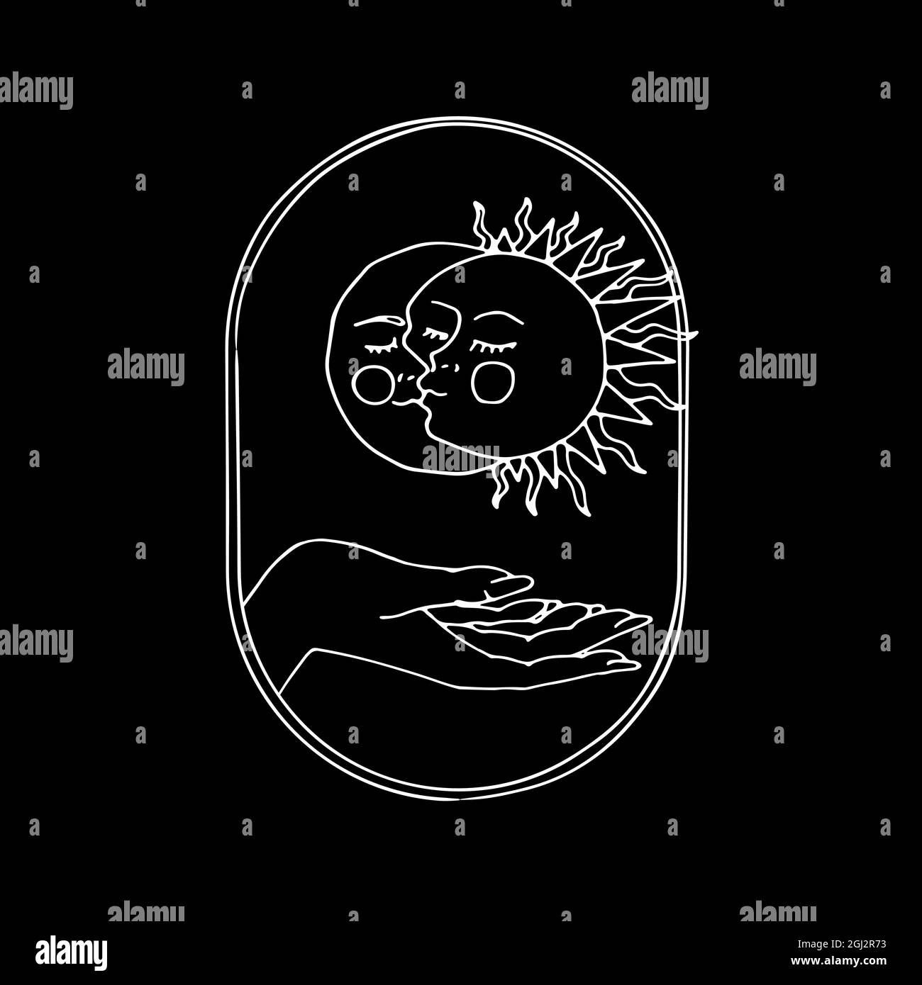 Vintage Mystic Sun and Moon Kissing illustration with decorative border Stock Vector Image & Art