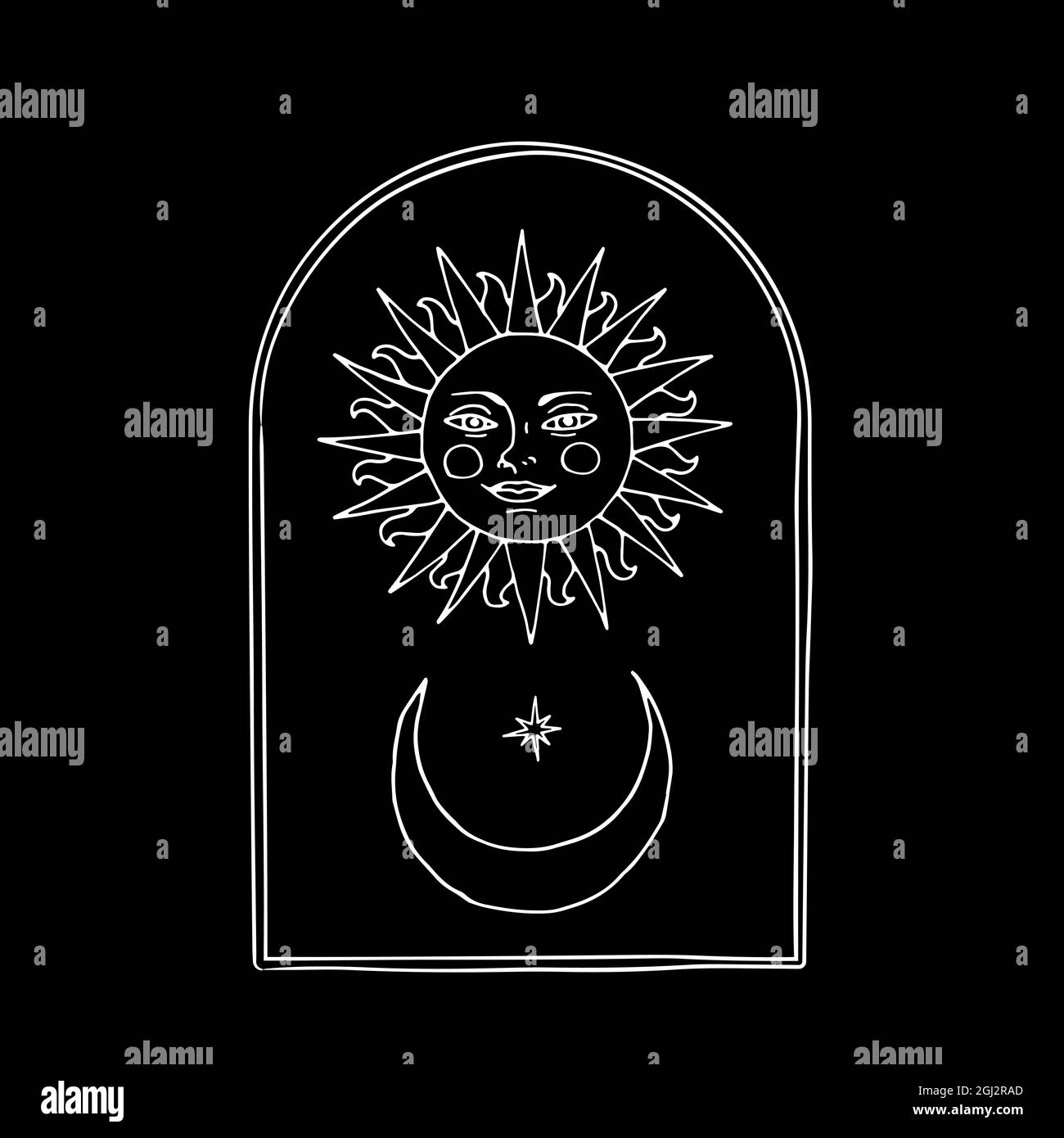 Vintage Mystic Sun and half Moon illustration with decorative arch Stock  Vector Image & Art - Alamy