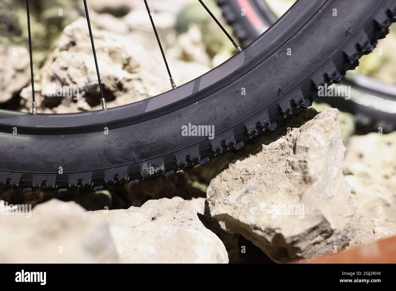 Classic bicycle tire tread design and road safety closeup Stock Photo