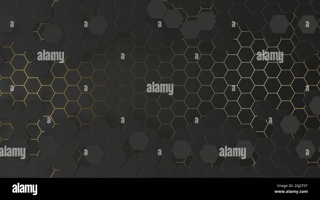 Abstract black and gold hexagonal shapes background. Vector. Stock Vector