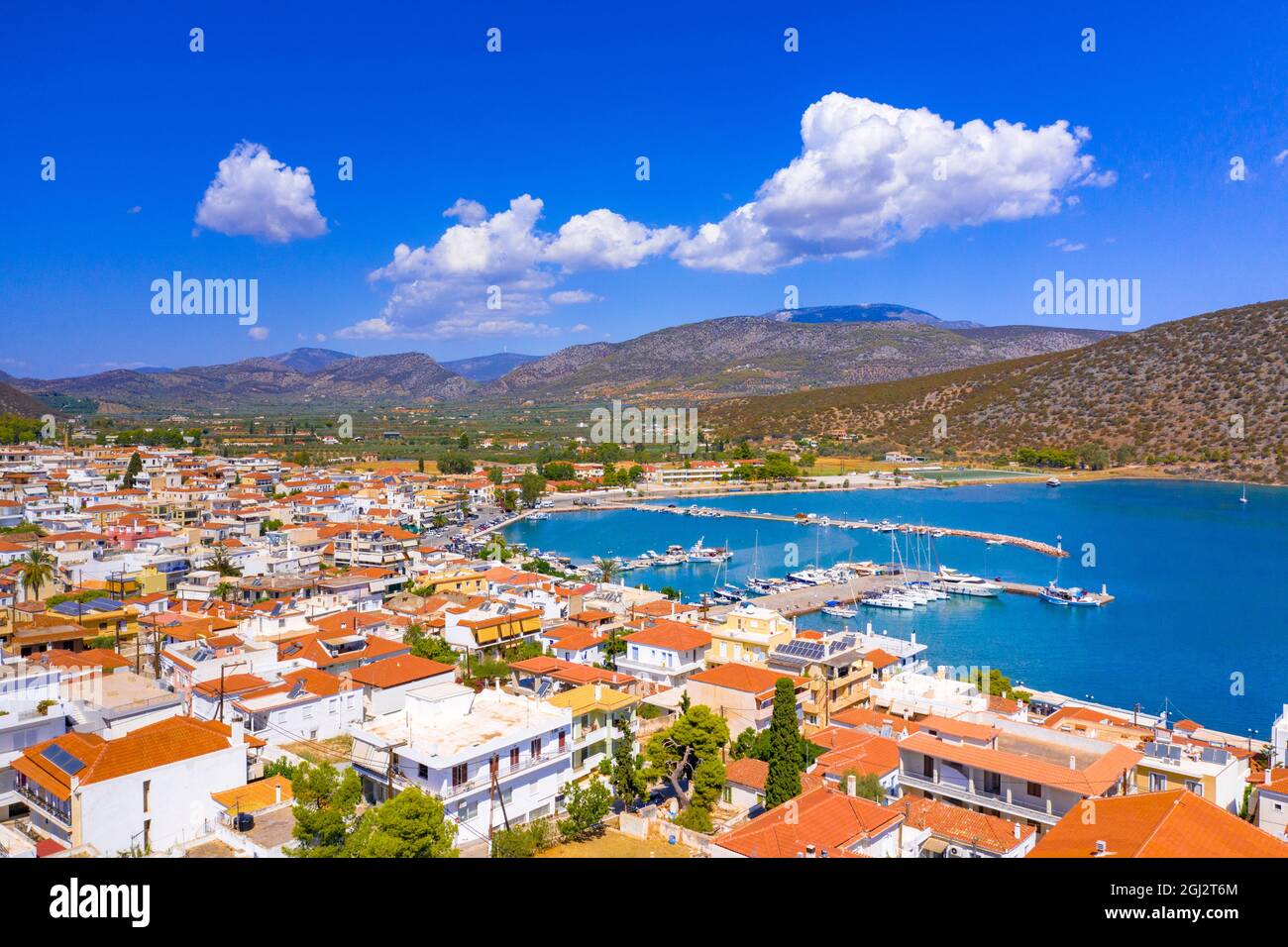 View of the picturesque coastal town of Ermioni, Peloponnese, Greece. Stock Photo