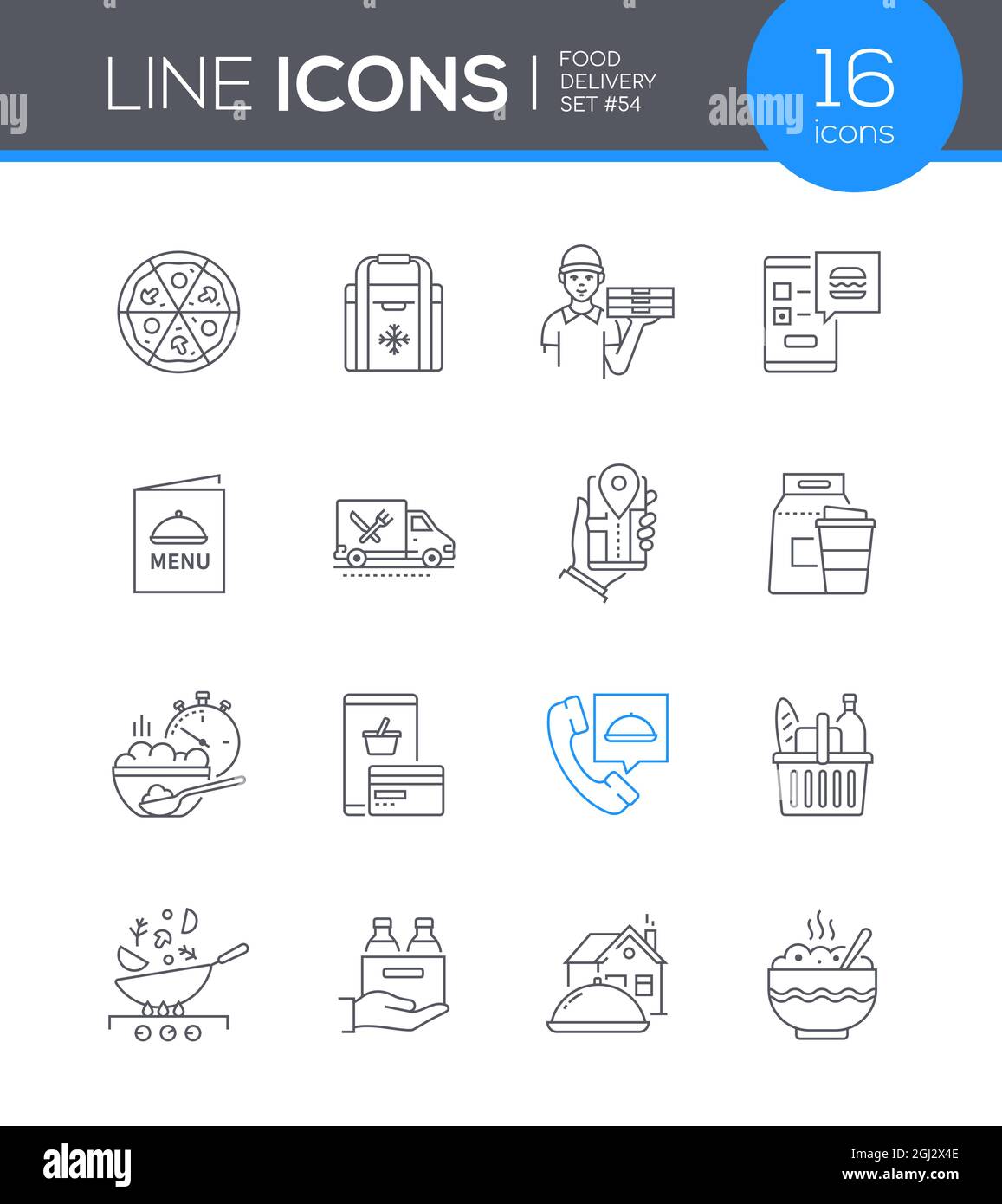 Food delivery - modern line design style icon set. Neat images with ...