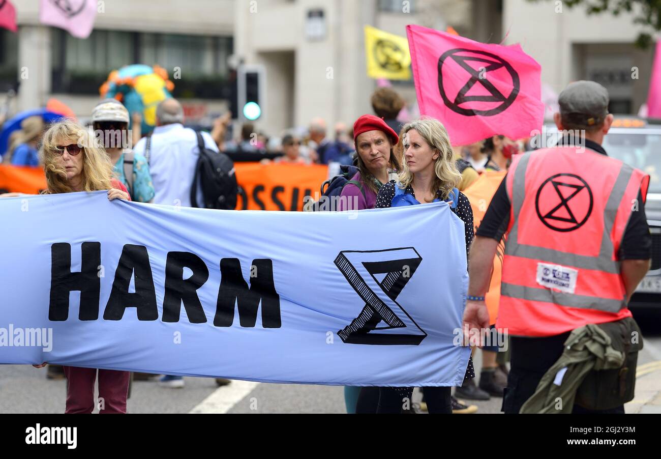 London, UK. Extinction Rebellion climate protest in the City of London, 3rd September 2021. Stock Photo