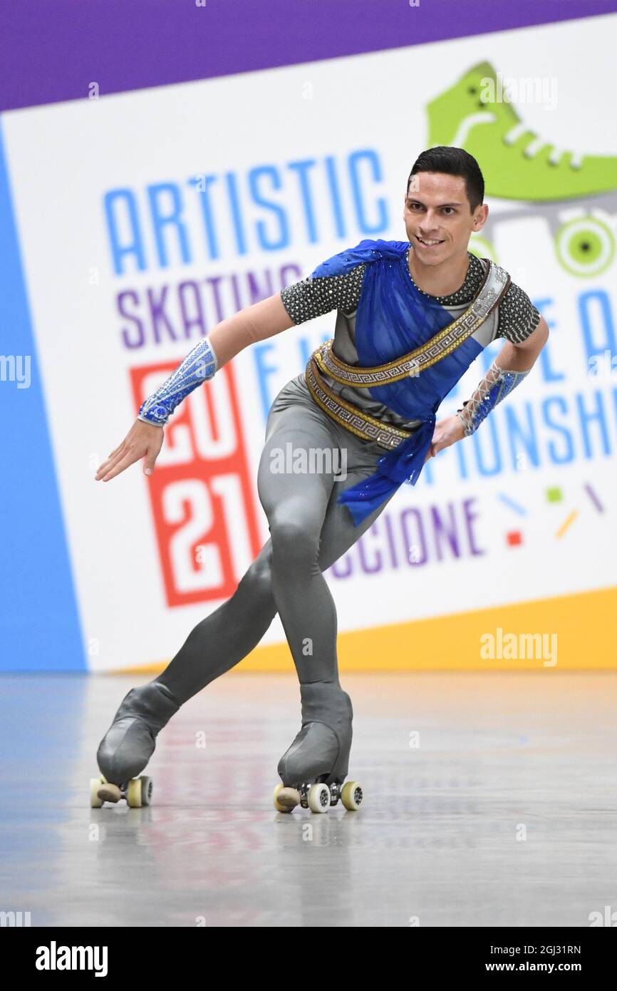 DAVID CANYET NICOLEAU, Spain, performing in Senior Solo Dance - Free Dance  at The European Artistic Roller Skating Championships 2021 at Play Hall, on  September 07, 2021 in Riccione, Italy. Credit: Raniero