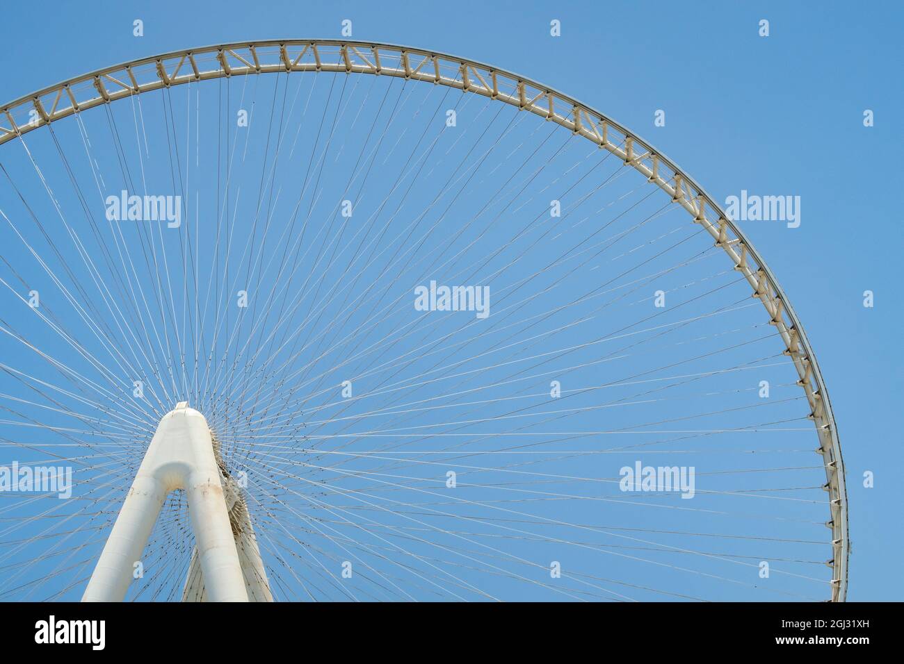 Dubai, UAE, 02/07/2020. Dubai Eye (Ain Dubai) - the largest Ferris wheel in the world on artificial Bluewaters Island, blue sky background. Stock Photo