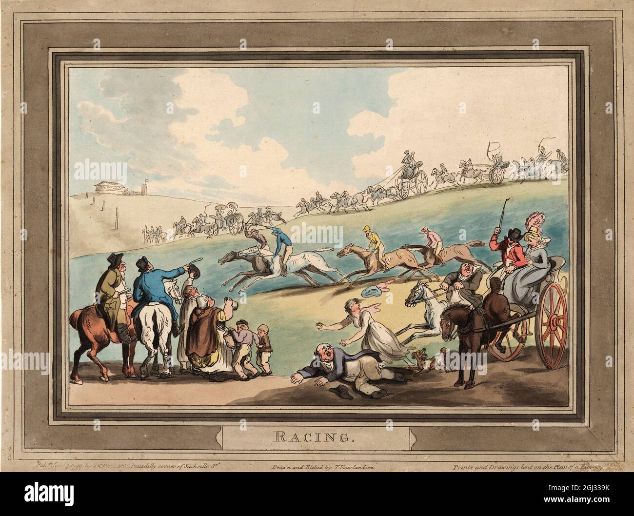 Racing 1799 Artist: Thomas Rowlandson (1756-1827) an English artist and caricaturist of the Georgian Era. A social observer, he was a prolific artist and print maker.  Credit: Thomas Rowlandson/Alamy Stock Photo
