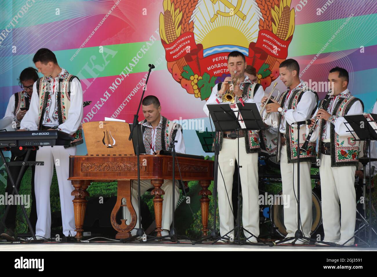 Band playing in the city centre of Tiraspol to celebrate Independence Day 2021 Stock Photo