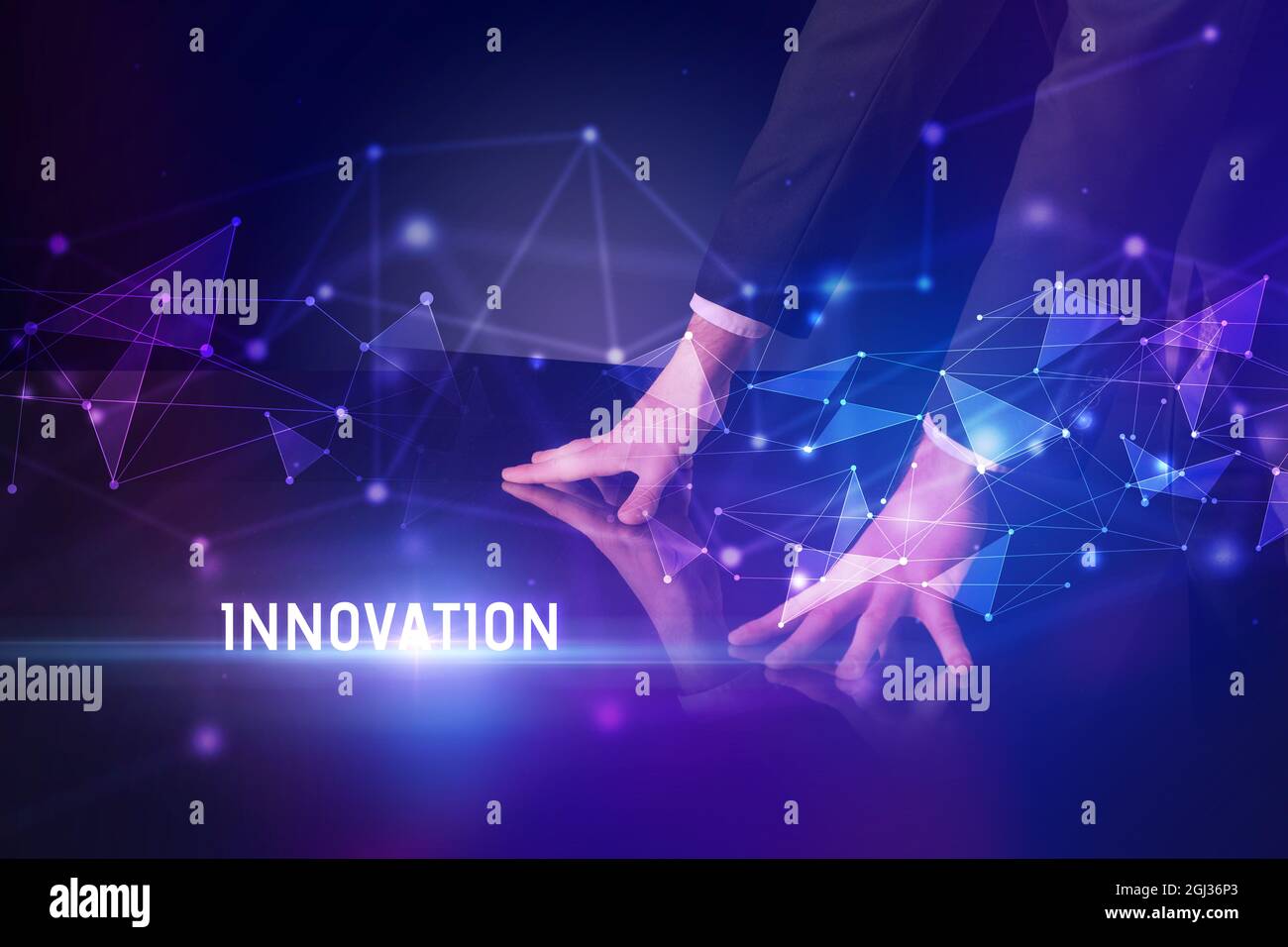Businessman touching huge screen concept Stock Photo