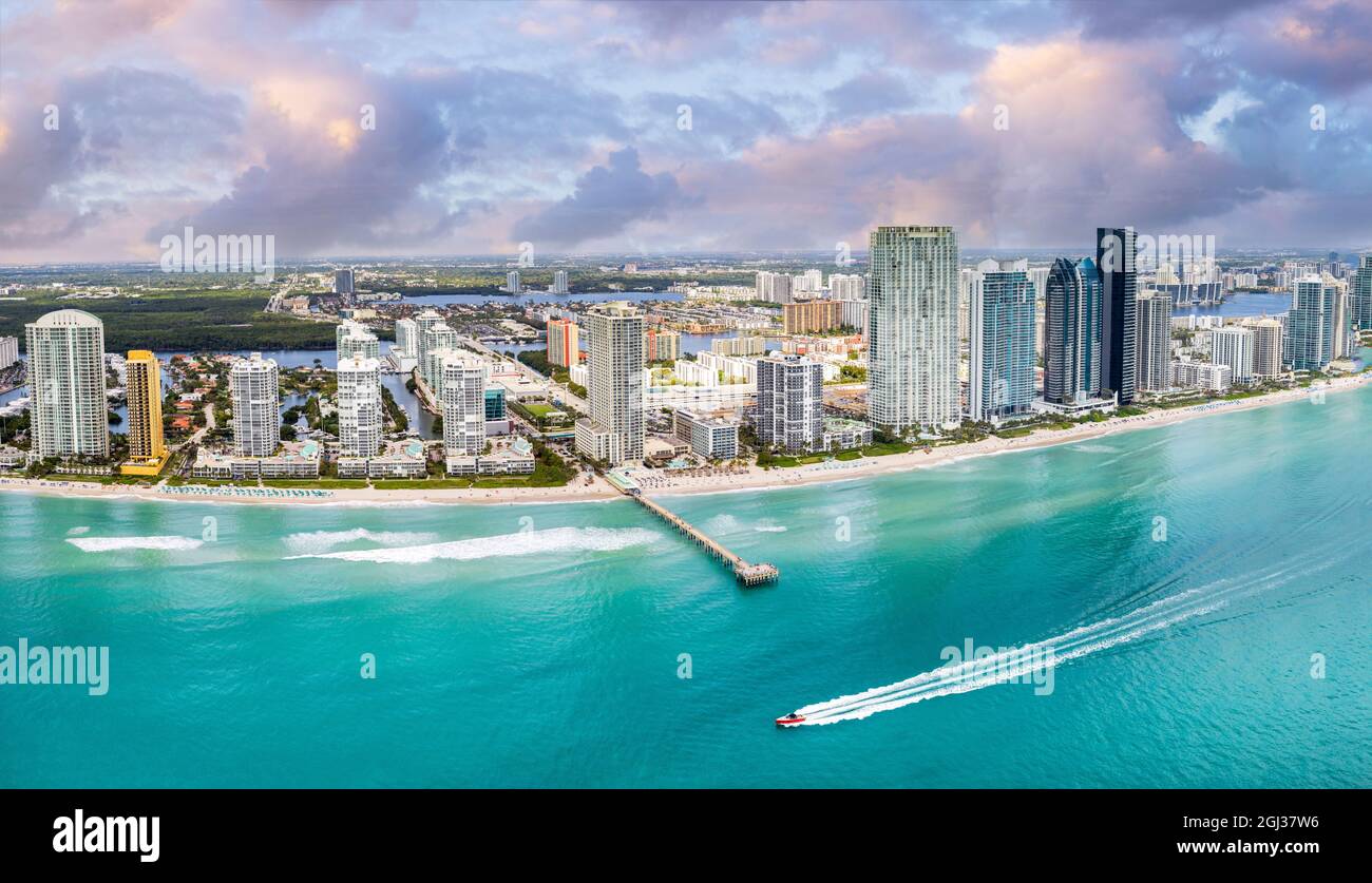 Helicopter Aerial View Sunny Isles Beach Miami City,  South Florida,USA Stock Photo