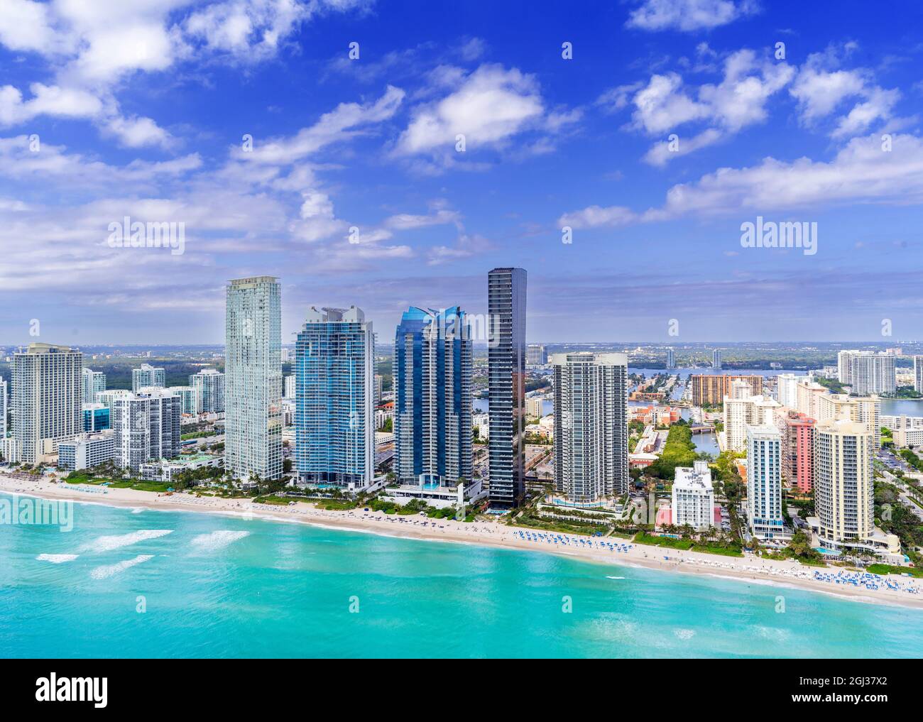 Helicopter Aerial View Miami City,  South Florida,USA Stock Photo