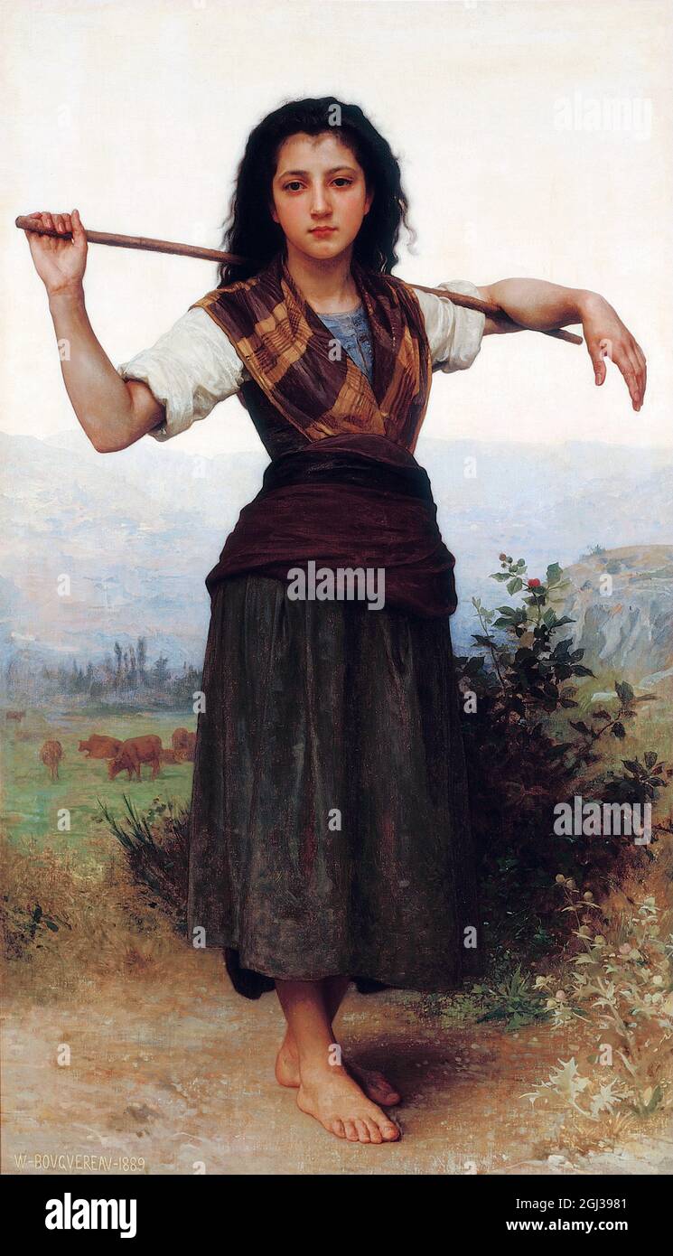 The Little Shepherdess by William-Adolphe Bouguereau (1825-1905), oil on canvas, 1889 Stock Photo