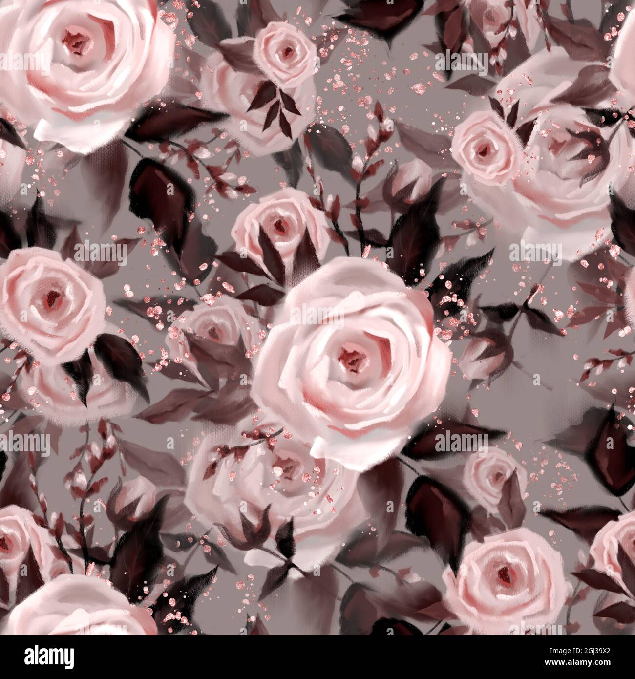 Vintage Floral Seamless Background with Pink Roses Stock Photo - Alamy