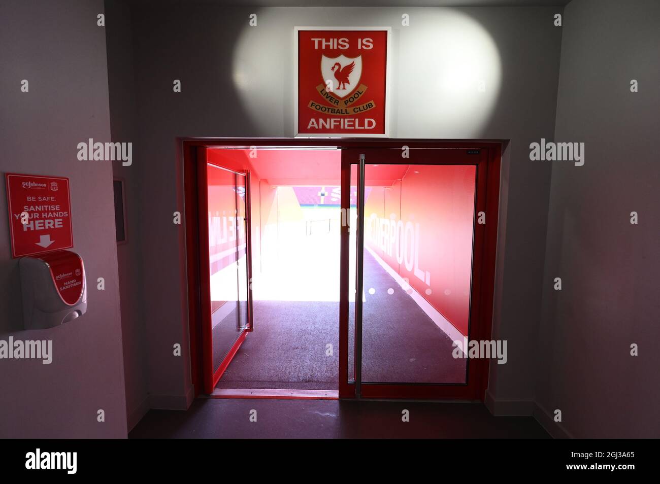 The tunnel to the Pitch at Liverpool Football Club Stock Photo Alamy