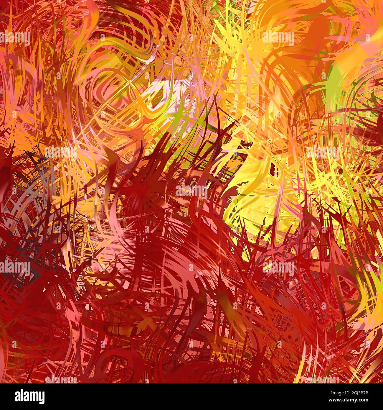 Abstract colorful painterly swirls and soops, multicolored impressive digital painting. Burning red yellow vivid tones, modern digital art Stock Photo
