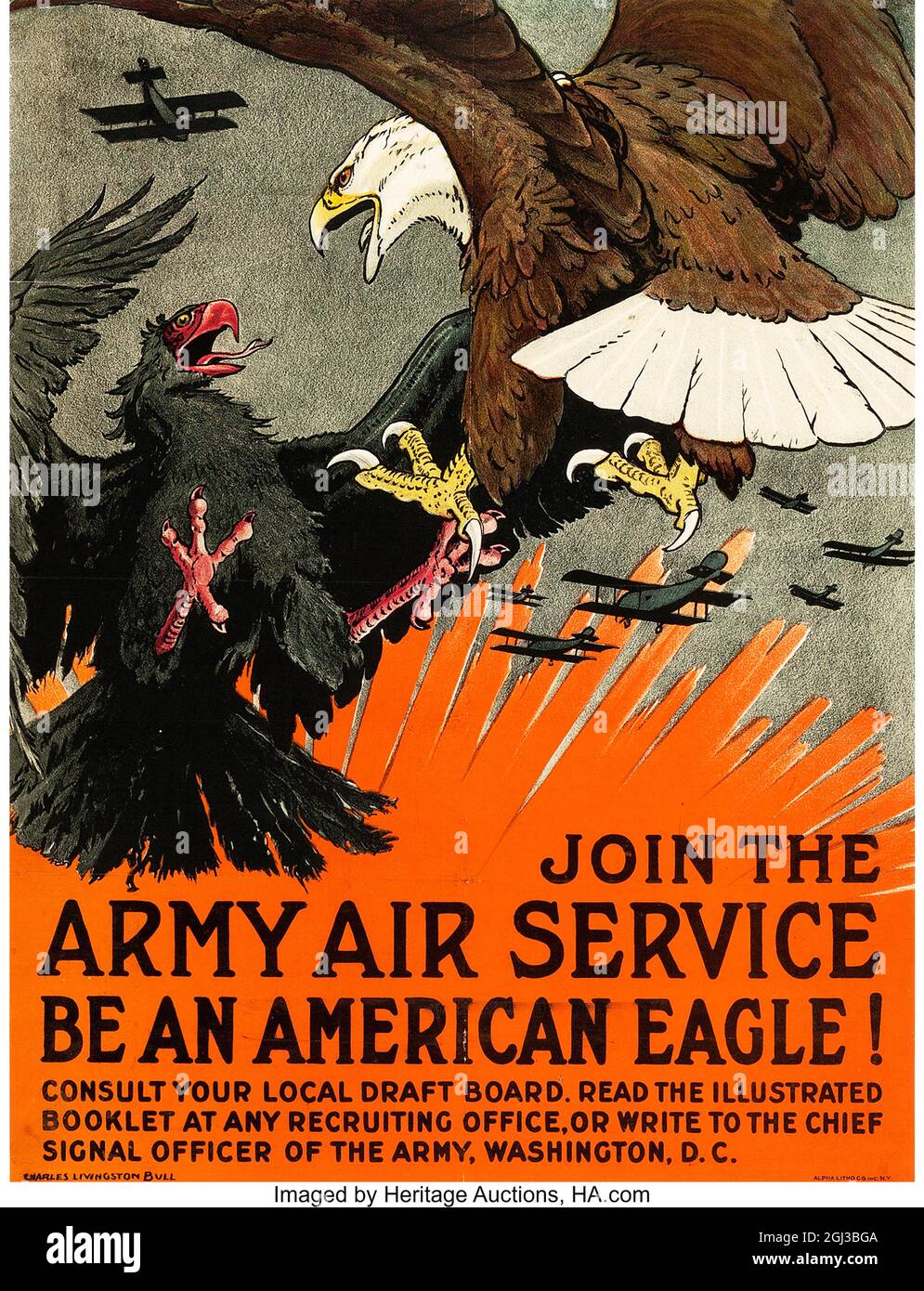 Click On Vintage American enlisting poster - US Army Air Corps WWI -'Be an American Eagle!' Stock Photo