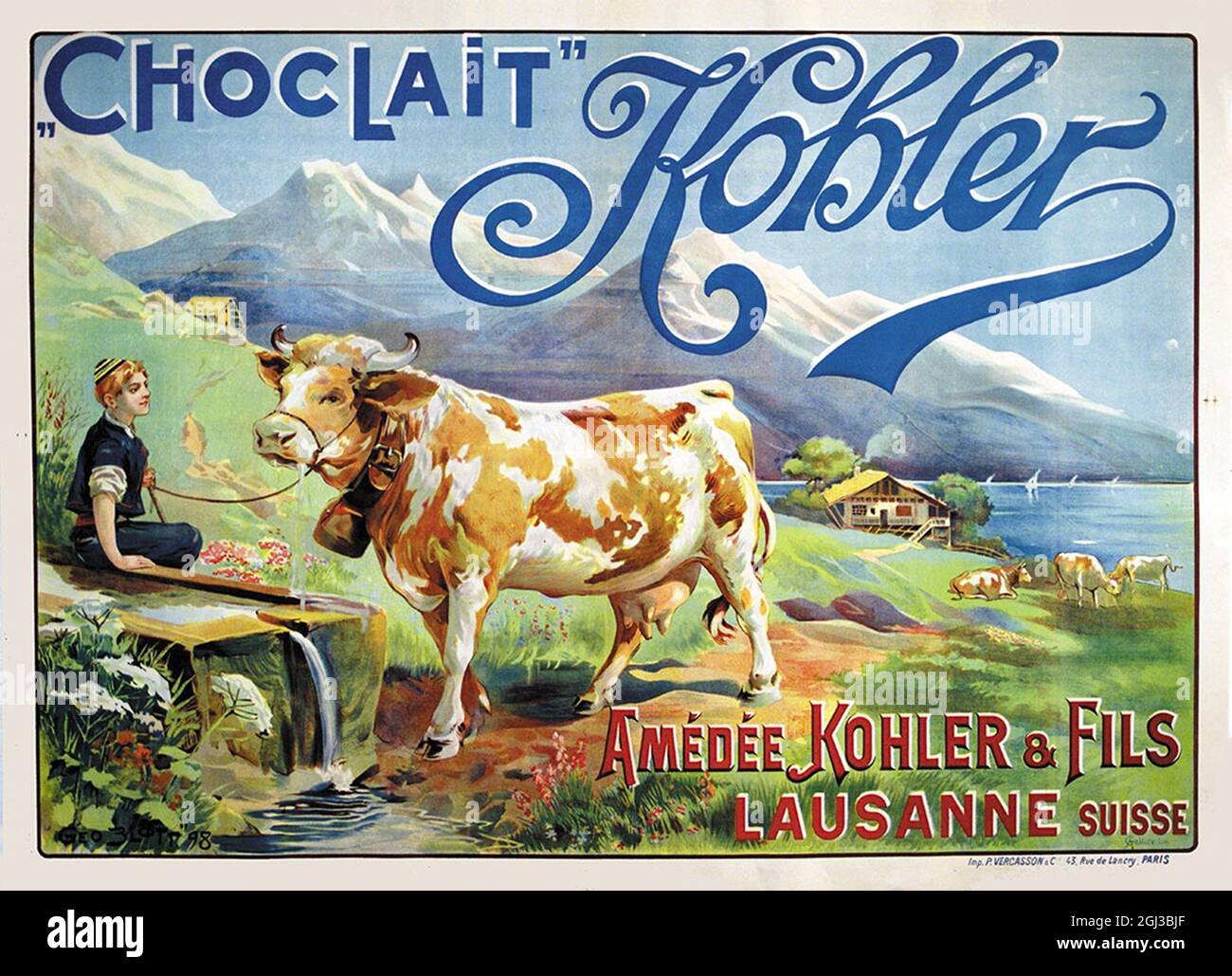 Click On Vintage Swiss chocolate poster - Kohler milk chocolate, 1890s