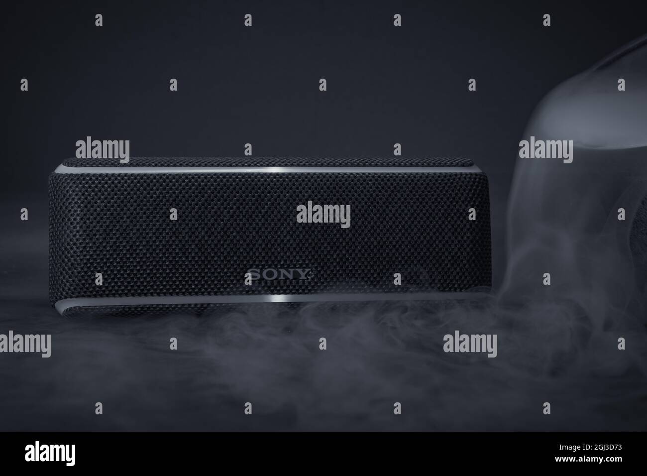 Bluetooth speaker with smoke effect Stock Photo