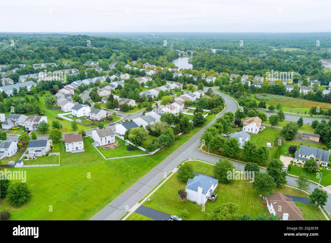 Aerial view of single family homes, a residential district East