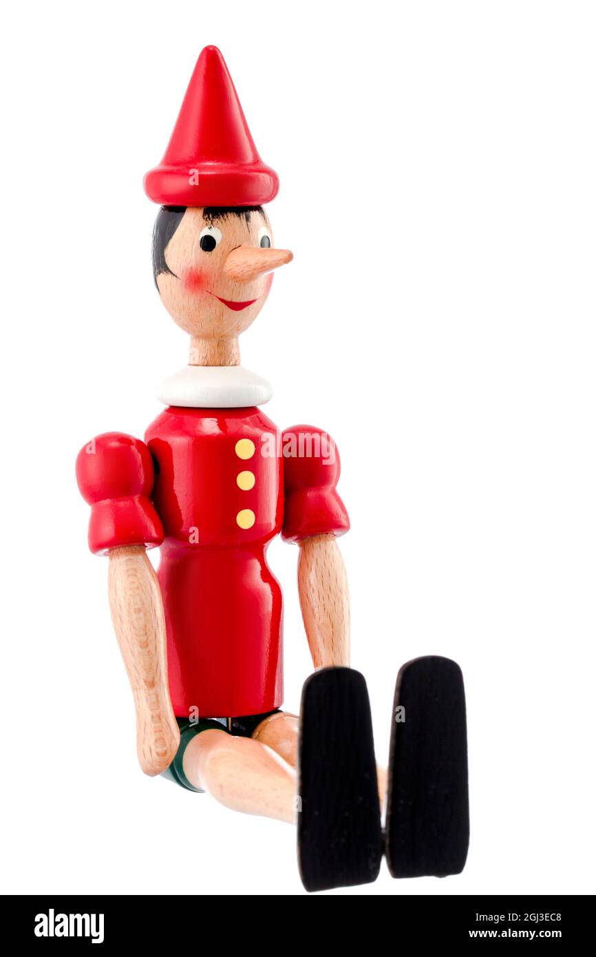 Pinocchio Toy Statue isolated on white background Stock Photo