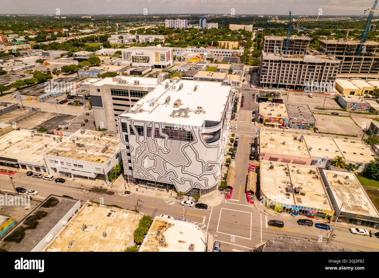 Miami, FL, USA - September 5, 2021: Aerial photo of The Wynwood Garage