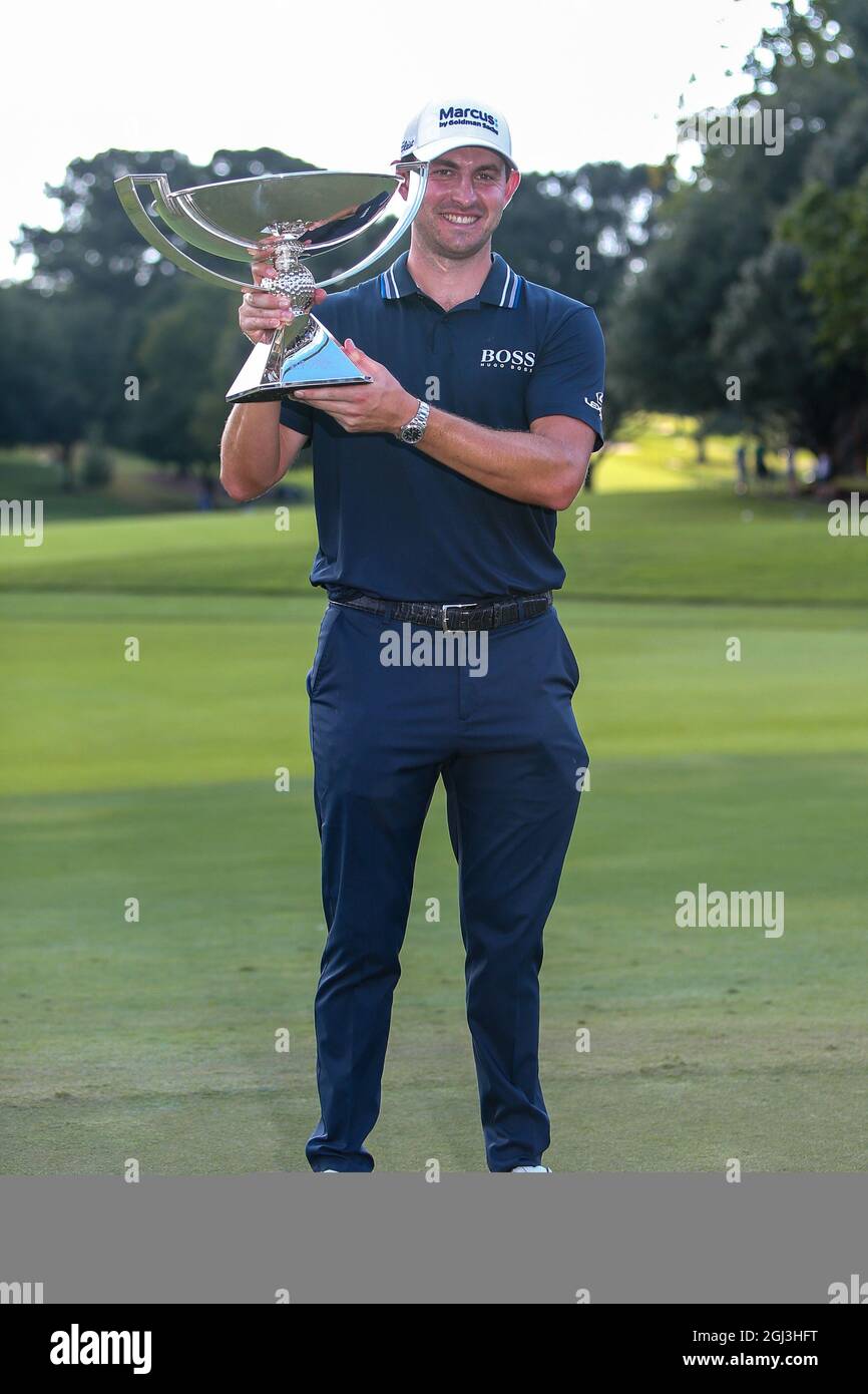 Atlanta, USA. 5th Sep, 2021. Patrick Cantlay holds the trophy
