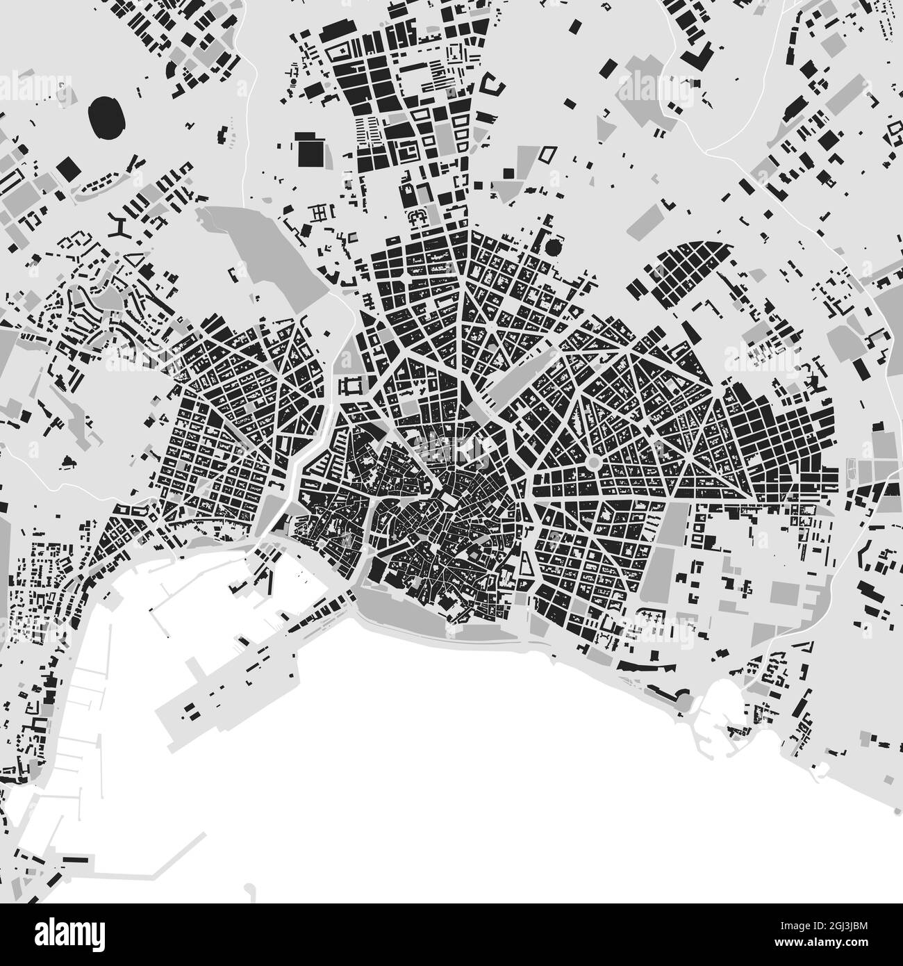 Urban city map of Palma de Mallorca. Vector illustration, Palma de Mallorca map grayscale art poster. Street map image with roads, metropolitan city a Stock Vector