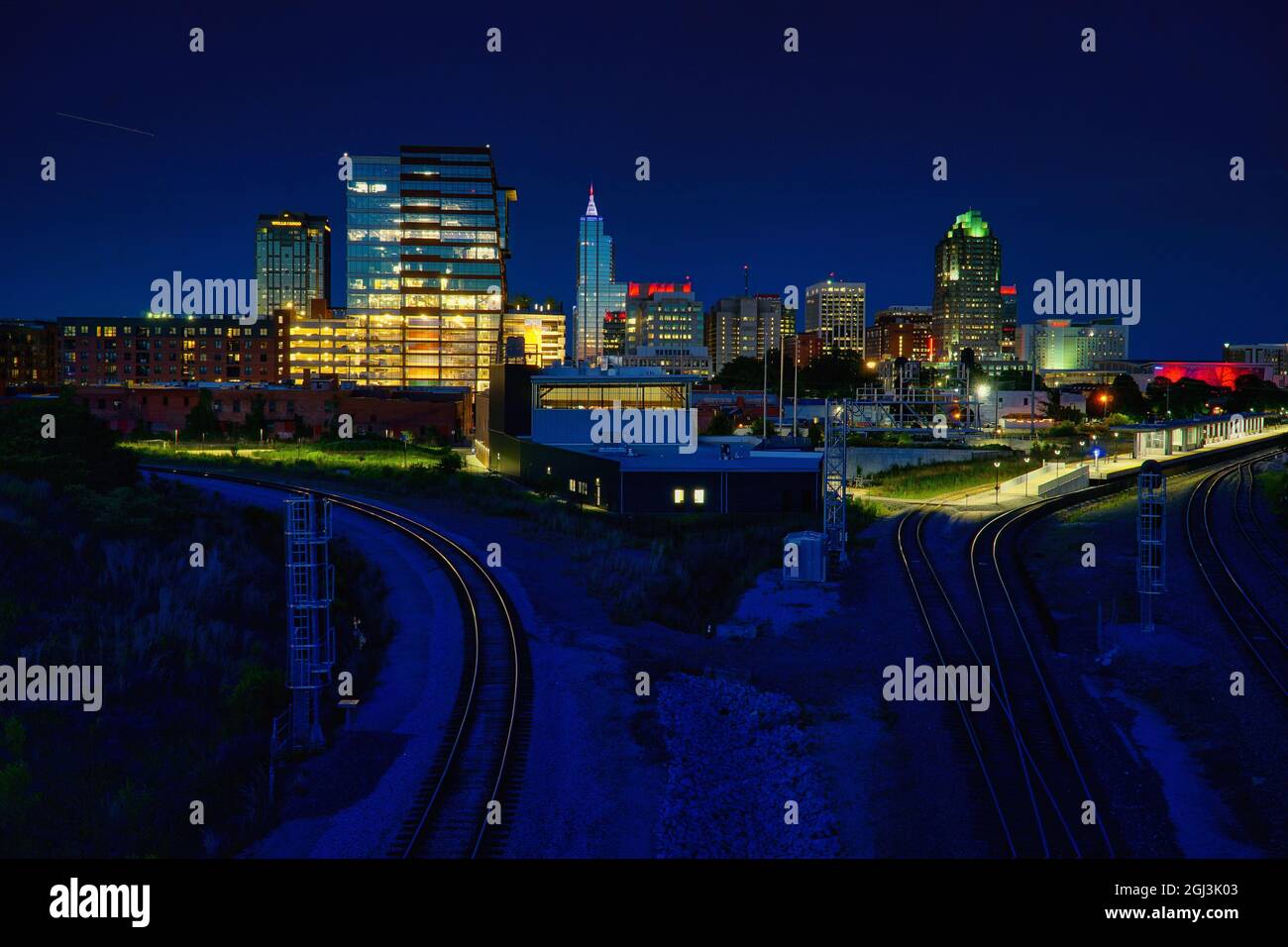 City Scape of Raleigh Durham North Carolina from the Boylan Bridge Stock Photo