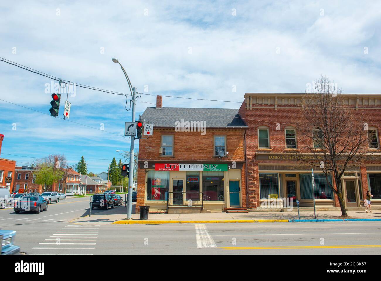 Historic sandstone and brick commercial buildings with Italianate style