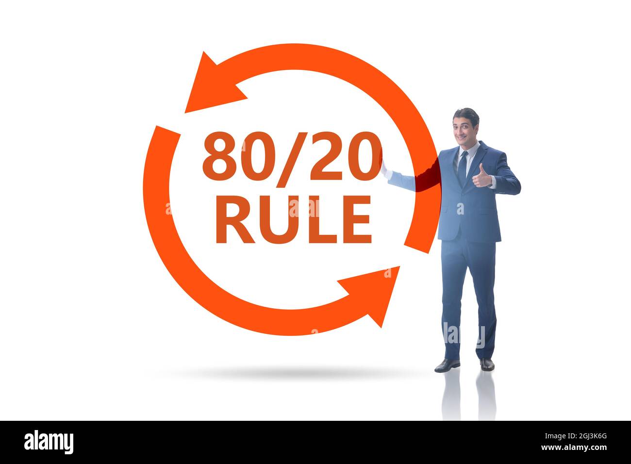 Businessman in the pareto rule illustration Stock Photo - Alamy