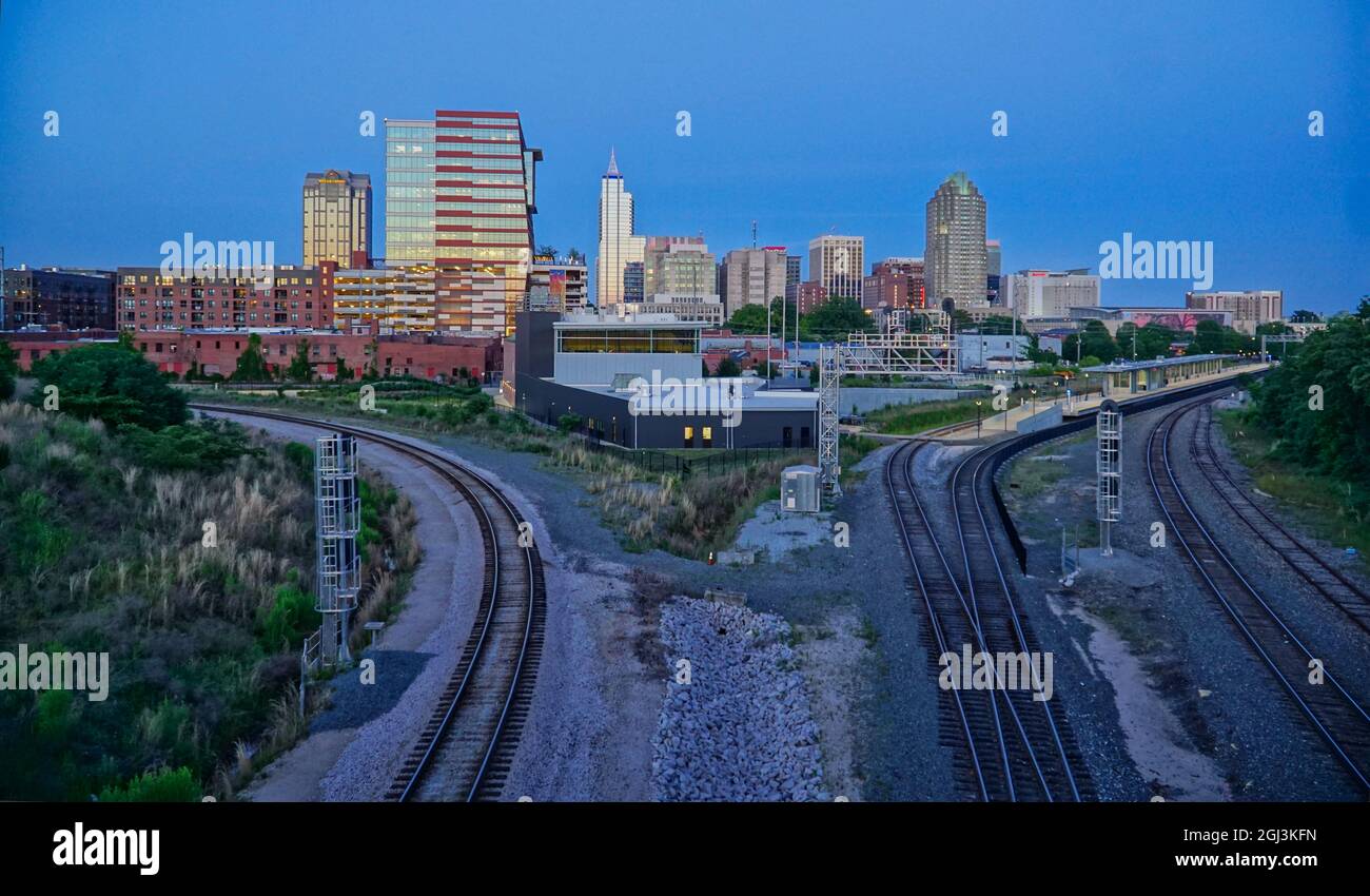 City Scape of Raleigh Durham North Carolina from the Boylan Bridge Stock Photo