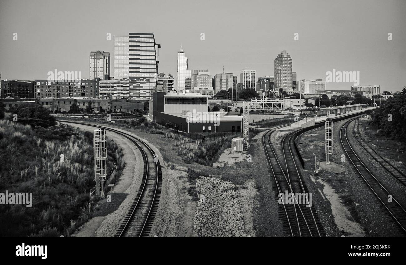 City Scape of Raleigh Durham North Carolina from the Boylan Bridge Stock Photo