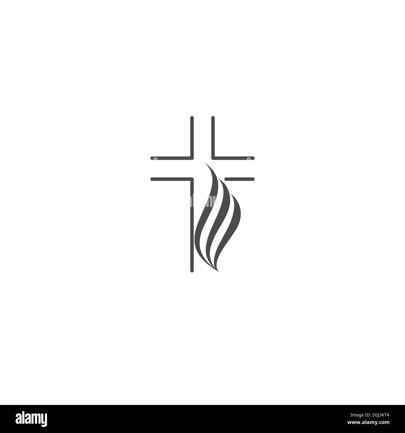 Cross on fire christian church logo. Vector icon for christian organizations. Fire sign Stock Vector