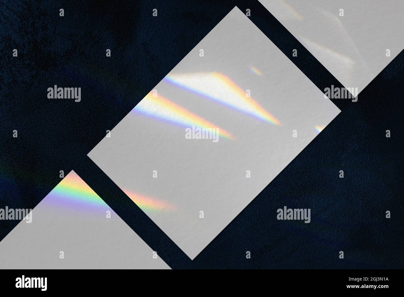 Three empty horizontal rectangle poster mockup on dark blue background ...