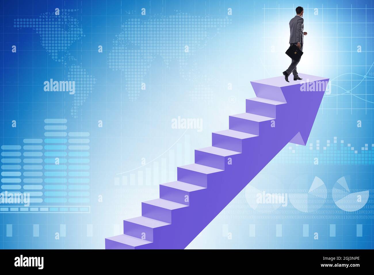 Businessman climbing career ladder in the business concept Stock Photo ...