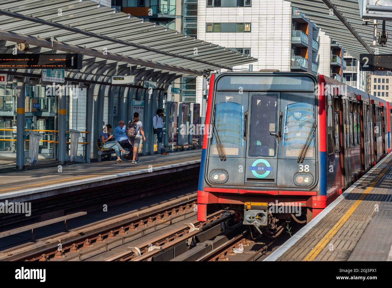 A Docklands Light Railway (DLR) plus in to East India station in London ...