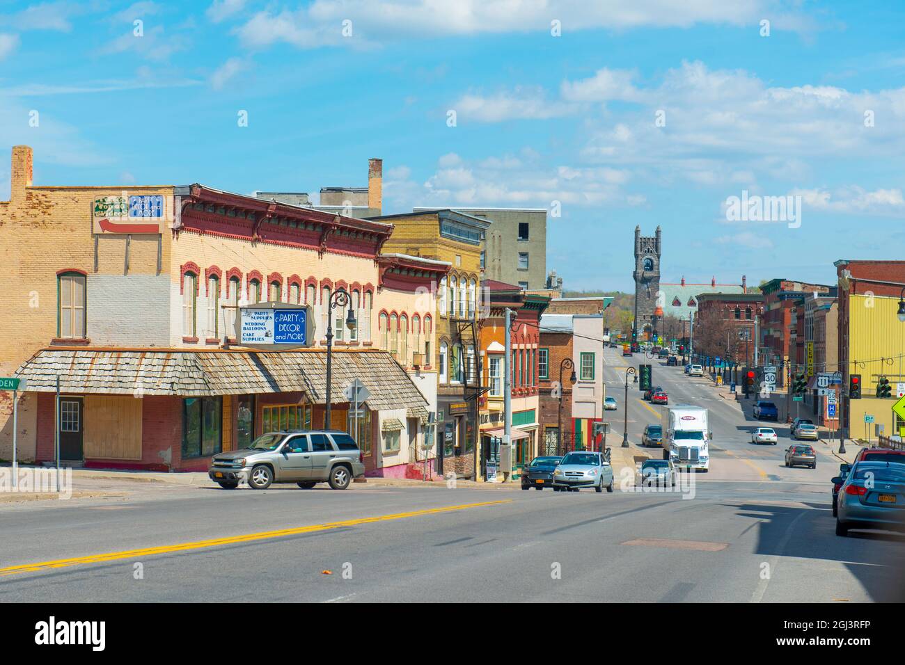 Historic sandstone and brick commercial buildings with Italianate style ...